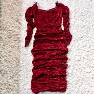 Vintage Velvet Ruched Bodycon Midi Dress Women's S Dark Academia Romantic Femme